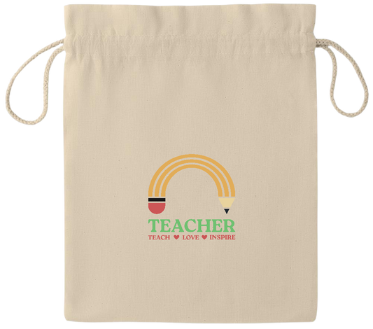 Teacher Pencil Design - Essential medium drawcord gift bag_BEIGE_front