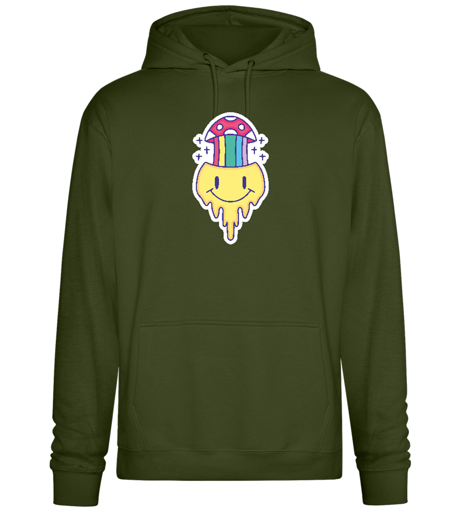 Rainbow Mushroom Smiley Design - Premium Essential Unisex Hoodie_ARMY_front