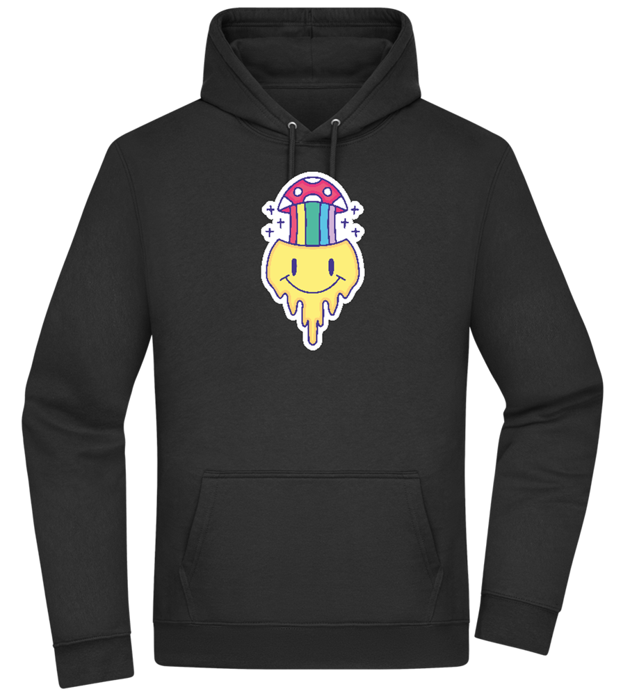 Rainbow Mushroom Smiley Design - Premium Essential Unisex Hoodie_BLACK_front