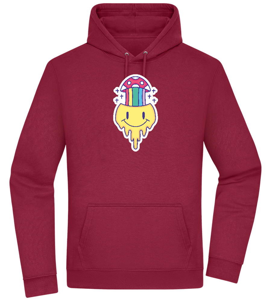 Rainbow Mushroom Smiley Design - Premium Essential Unisex Hoodie_BORDEAUX_front