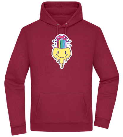 Rainbow Mushroom Smiley Design - Premium Essential Unisex Hoodie_BORDEAUX_front