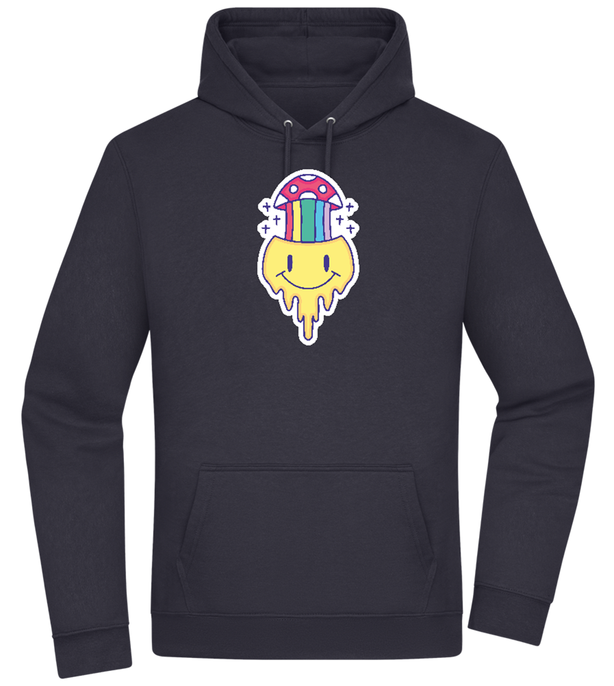 Rainbow Mushroom Smiley Design - Premium Essential Unisex Hoodie_FRENCH NAVY_front