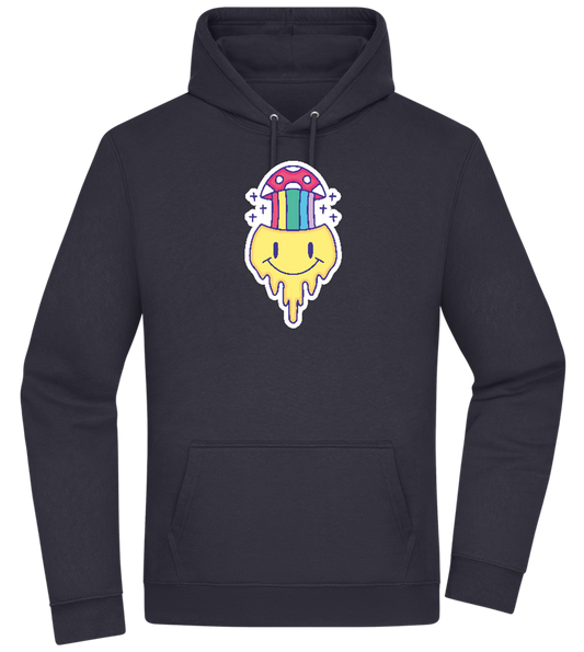 Rainbow Mushroom Smiley Design - Premium Essential Unisex Hoodie_FRENCH NAVY_front