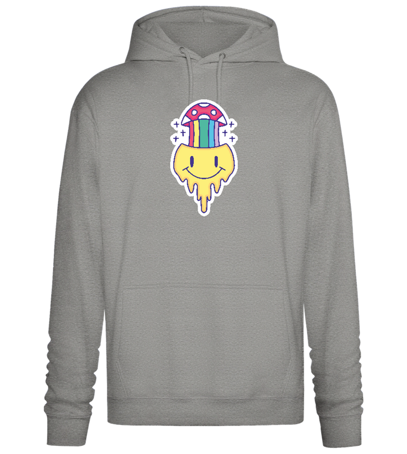 Rainbow Mushroom Smiley Design - Premium Essential Unisex Hoodie_ORION GREY II_front