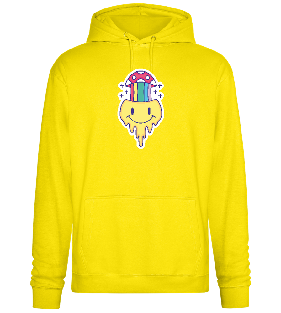 Rainbow Mushroom Smiley Design - Premium Essential Unisex Hoodie_YELLOW_front