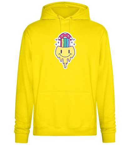 Rainbow Mushroom Smiley Design - Premium Essential Unisex Hoodie_YELLOW_front