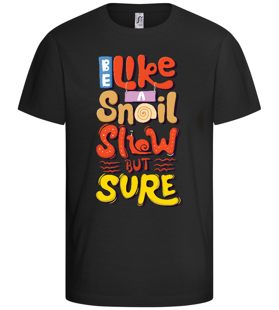 Slow but Sure Design - Basic kids t-shirt_DEEP BLACK_front