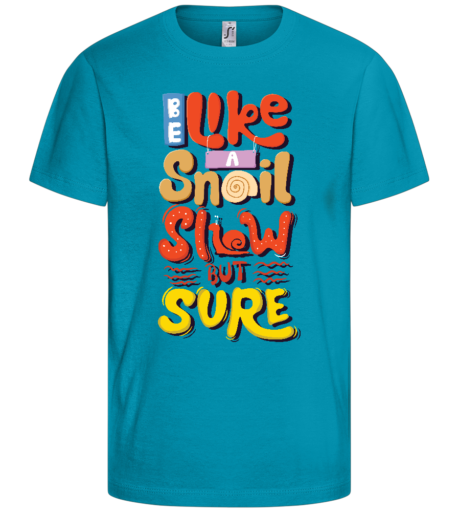 Slow but Sure Design - Basic kids t-shirt_TURQUOISE_front