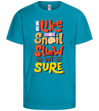 Slow but Sure Design - Basic kids t-shirt_TURQUOISE_front