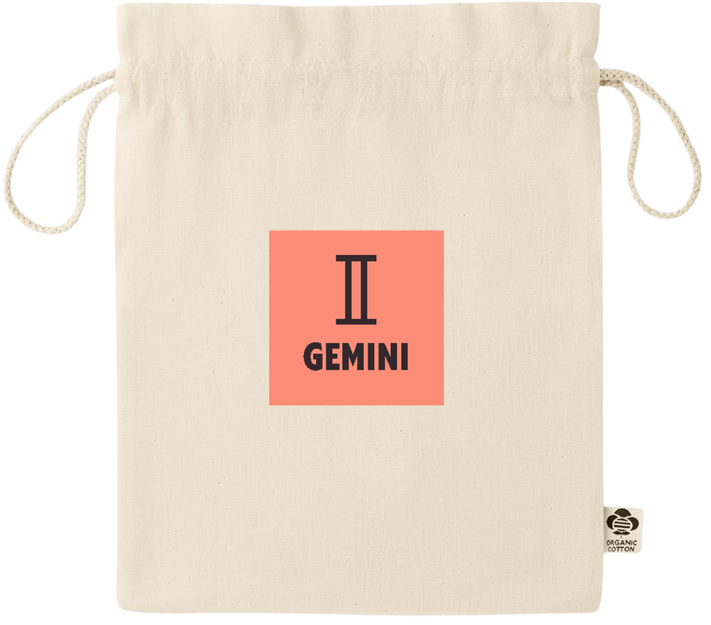 Zodiac Gemini Design - Essential medium organic drawcord gift bag_BEIGE_front