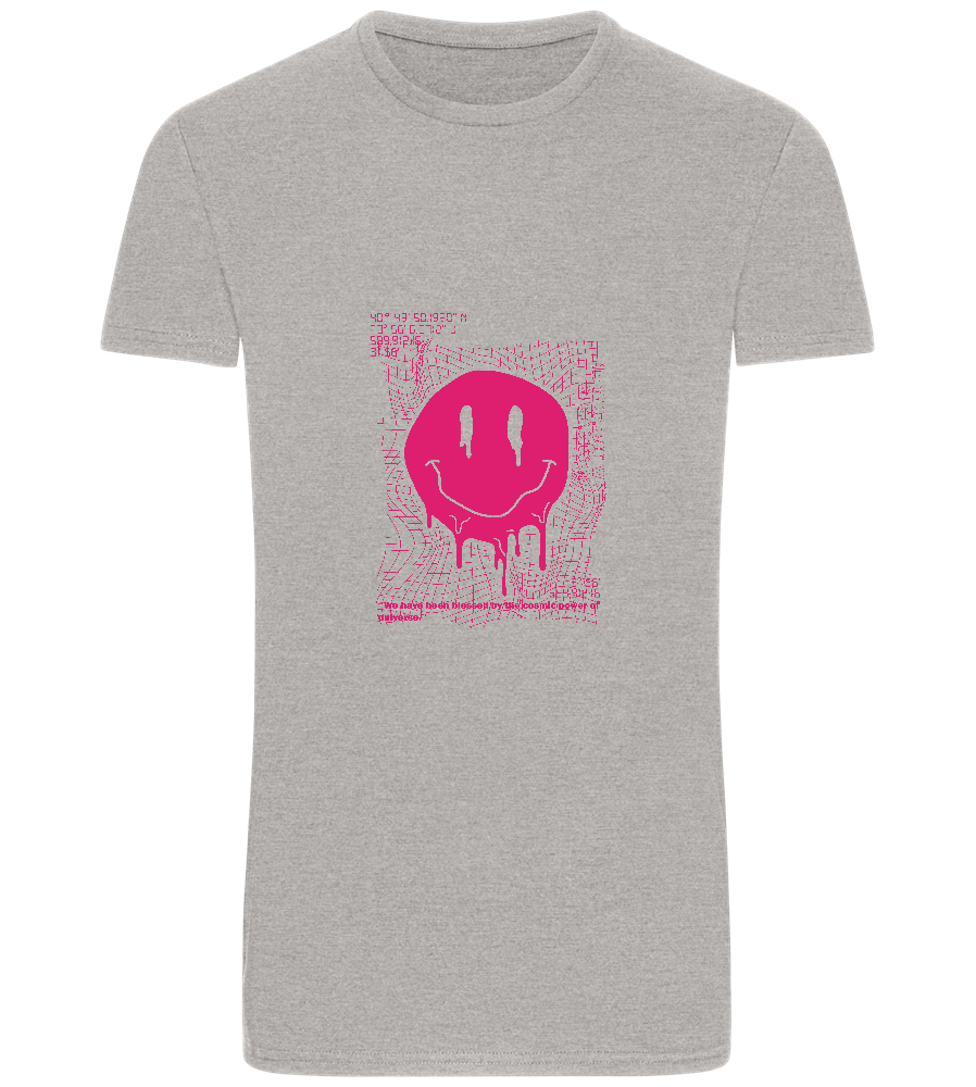 Distorted Pink Smiley Design - Basic Unisex T-Shirt_ORION GREY_front