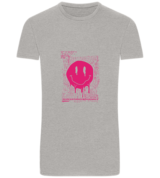 Distorted Pink Smiley Design - Basic Unisex T-Shirt_ORION GREY_front