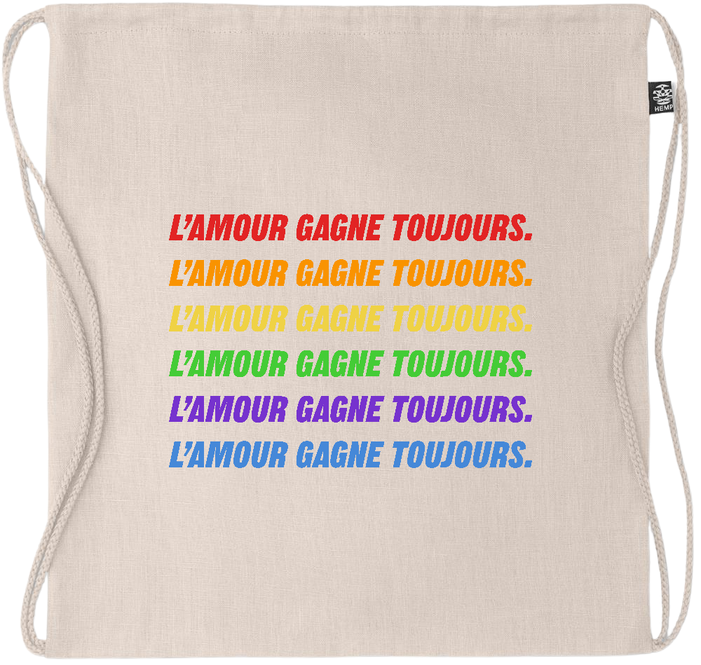 L'amour Gagne Toujours Design - Premium hemp drawstring bag_BEIGE_front