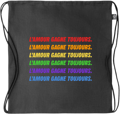 L'amour Gagne Toujours Design - Premium hemp drawstring bag_BLACK_front