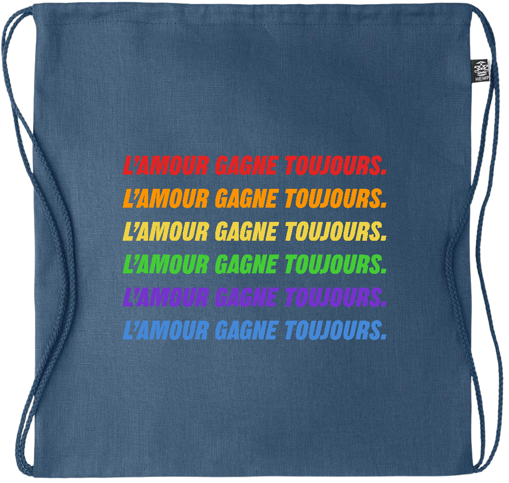 L'amour Gagne Toujours Design - Premium hemp drawstring bag_BLUE_front