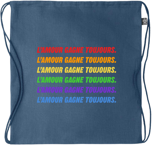 L'amour Gagne Toujours Design - Premium hemp drawstring bag_BLUE_front