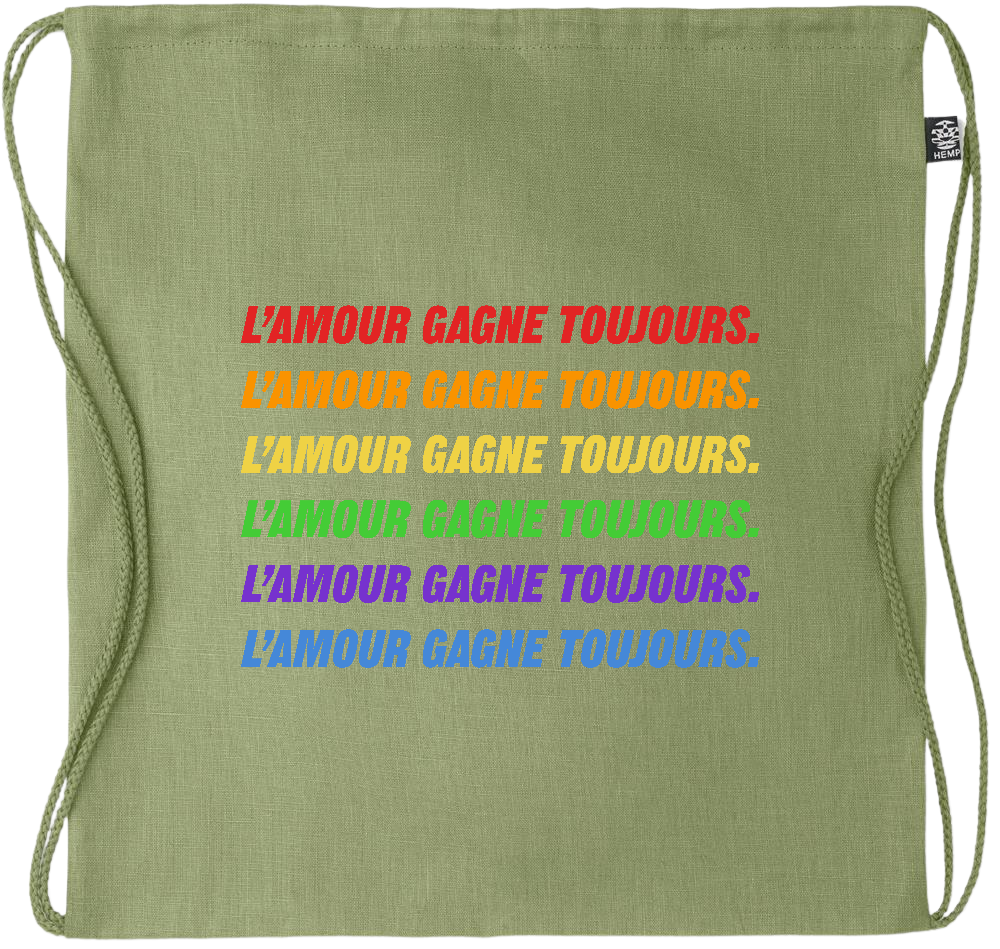 L'amour Gagne Toujours Design - Premium hemp drawstring bag_GREEN_front