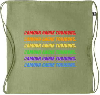 L'amour Gagne Toujours Design - Premium hemp drawstring bag_GREEN_front