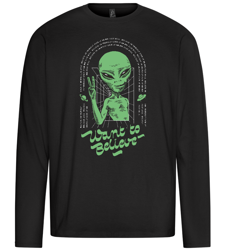 Want To Believe Alien Design - Premium men's long sleeve t-shirt_DEEP BLACK_front