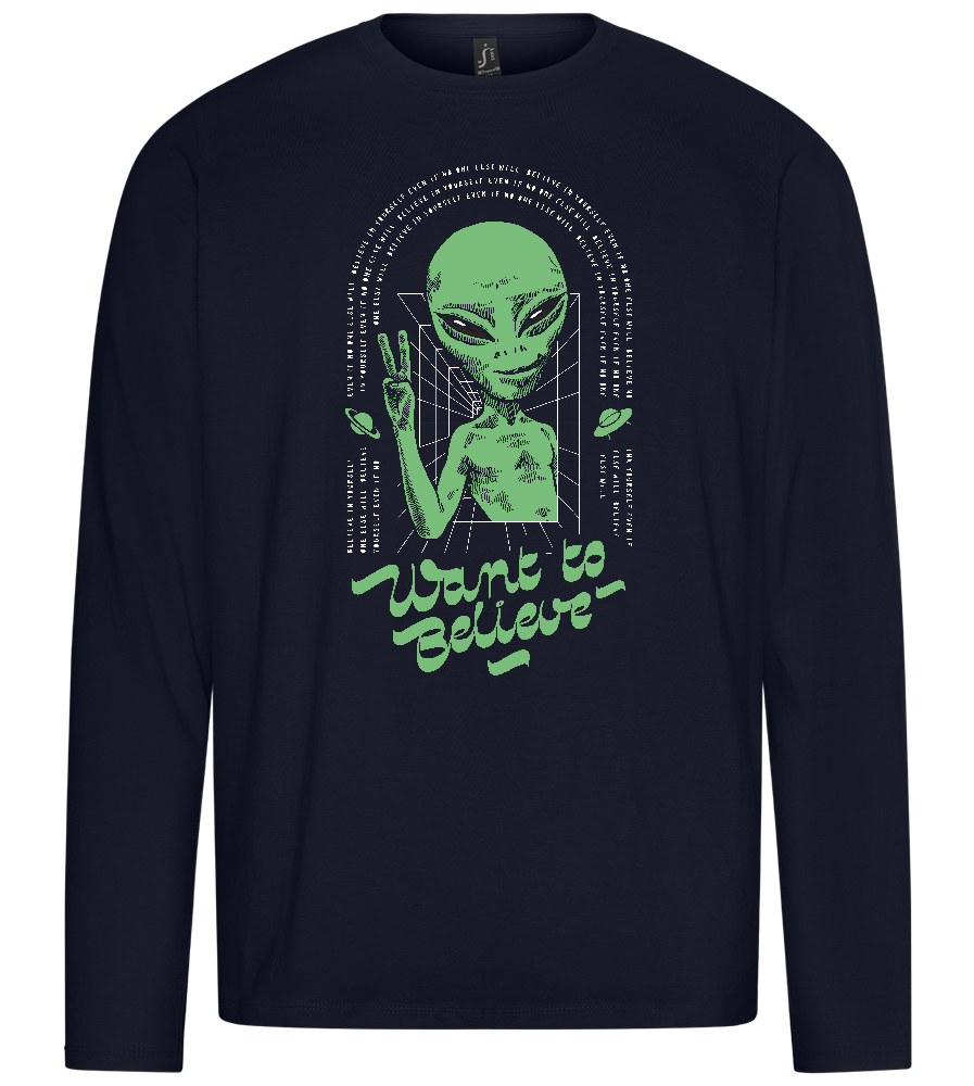 Want To Believe Alien Design - Premium men's long sleeve t-shirt_FRENCH NAVY_front