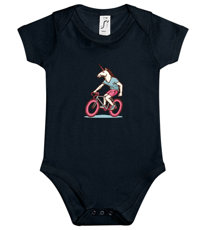 Unicorn On Bicycle Design - Baby bodysuit_BLACK_front