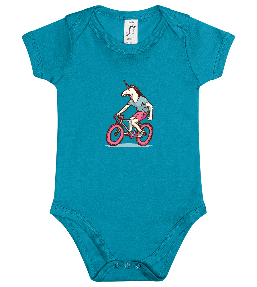 Unicorn On Bicycle Design - Baby bodysuit_TURQUOISE_front