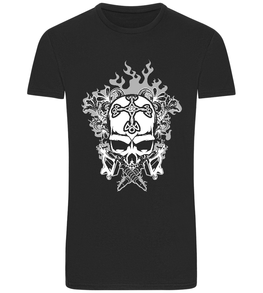 Skull With Flames Design - Basic Unisex T-Shirt_DEEP BLACK_front