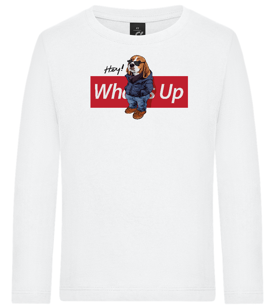 What's Up Dog Design - Premium kids long sleeve t-shirt_WHITE_front