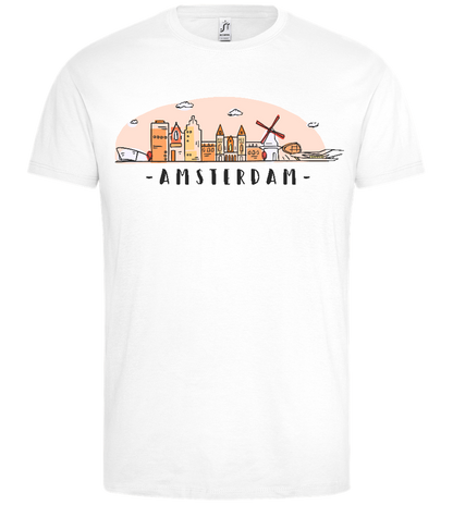 Amsterdam City Skyline Design - Premium men's t-shirt_WHITE_front