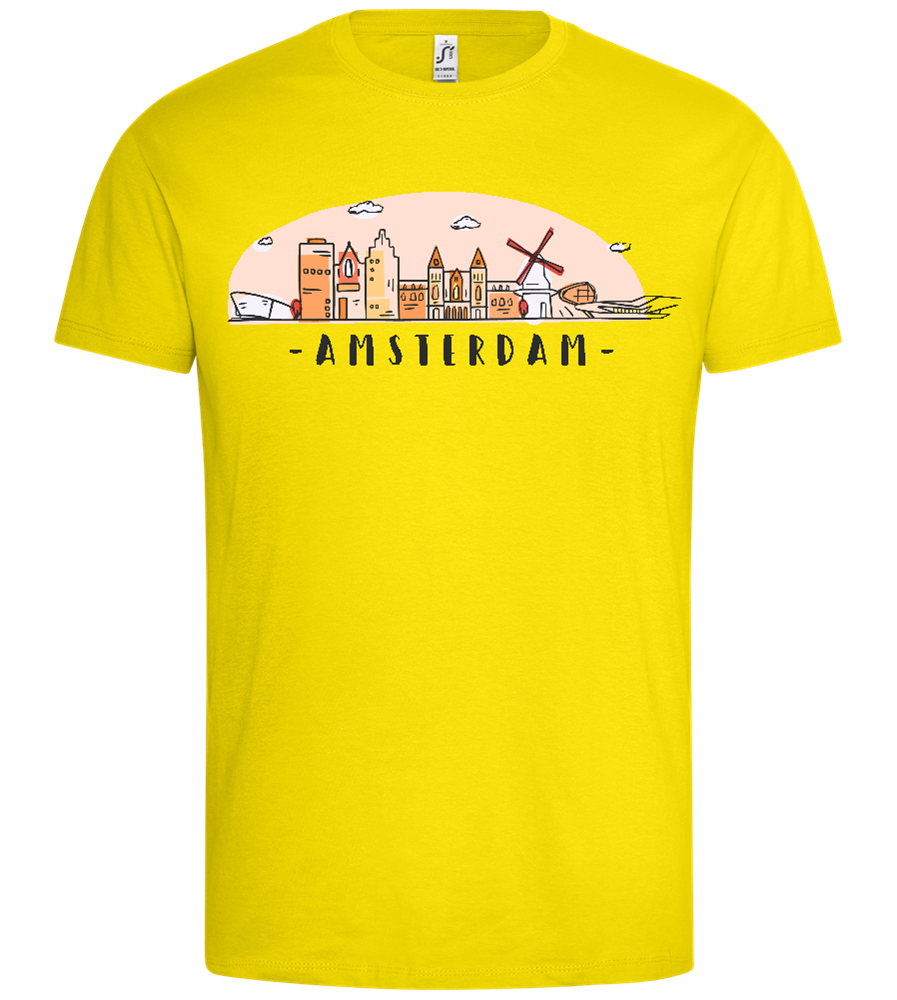 Amsterdam City Skyline Design - Premium men's t-shirt_YELLOW_front