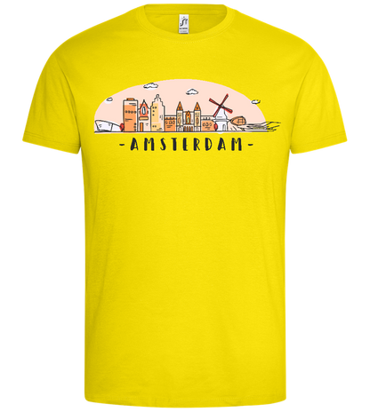 Amsterdam City Skyline Design - Premium men's t-shirt_YELLOW_front
