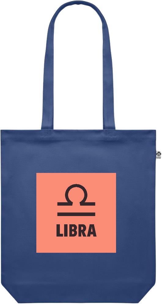 Zodiac Libra Design - Premium colored organic canvas shopping bag_BLUE_front