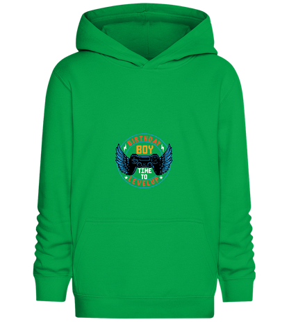 Birthday Boy Level Up Blue Design - Comfort Kids Hoodie_MEADOW GREEN_front