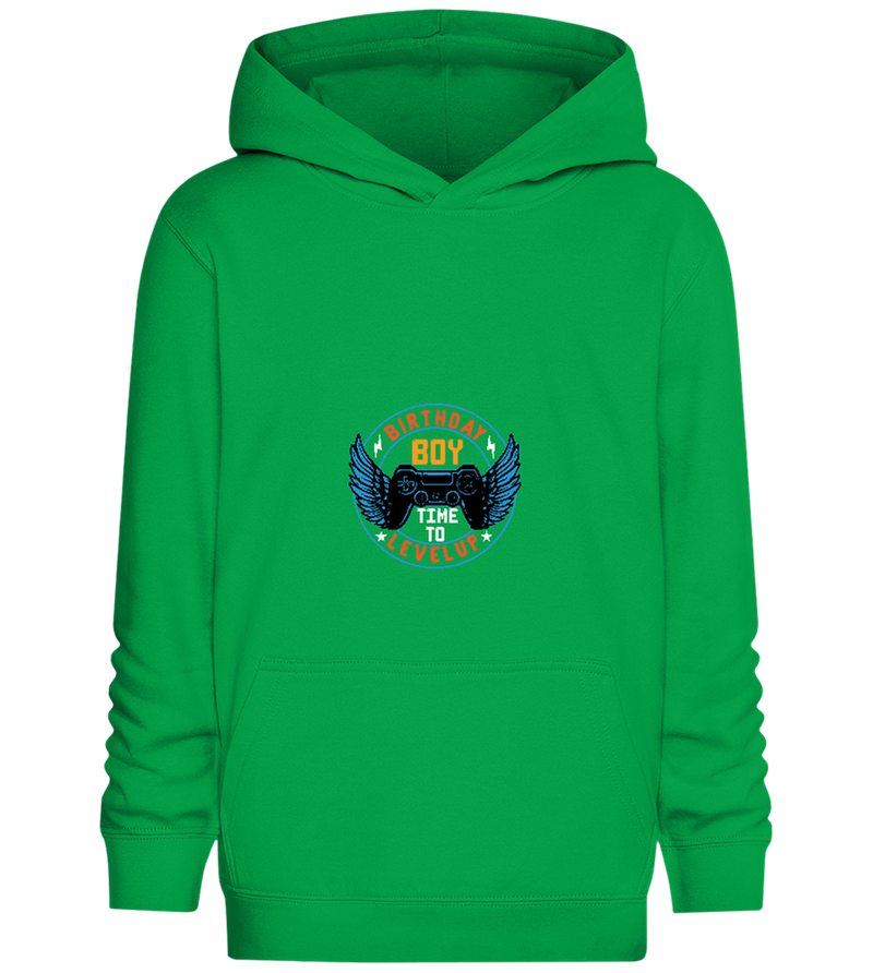 Birthday Boy Level Up Blue Design - Comfort Kids Hoodie_MEADOW GREEN_front