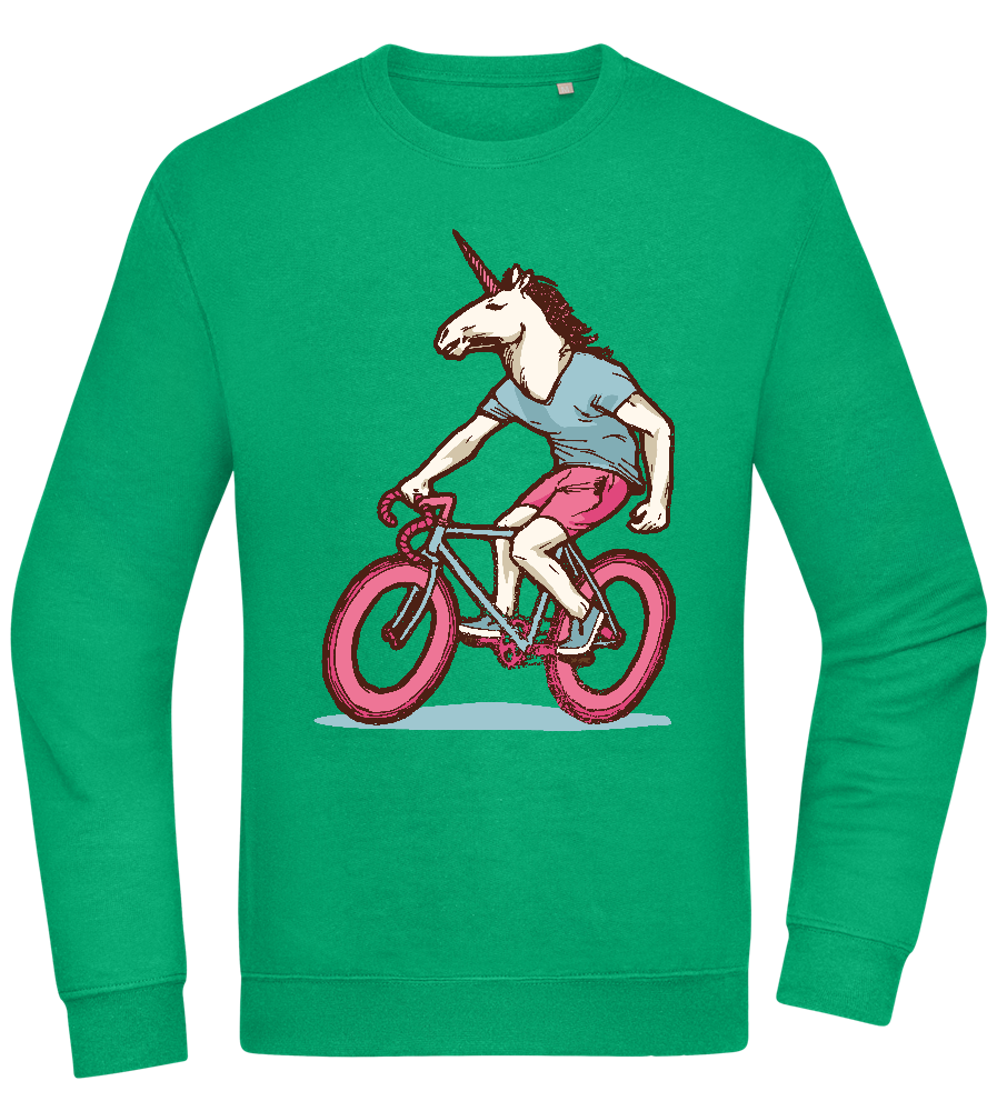 Unicorn On Bicycle Design - Comfort Essential Unisex Sweater_MEADOW GREEN_front