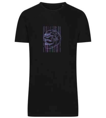 Neon Lines Skull Design - Comfort men's long t-shirt_DEEP BLACK_front