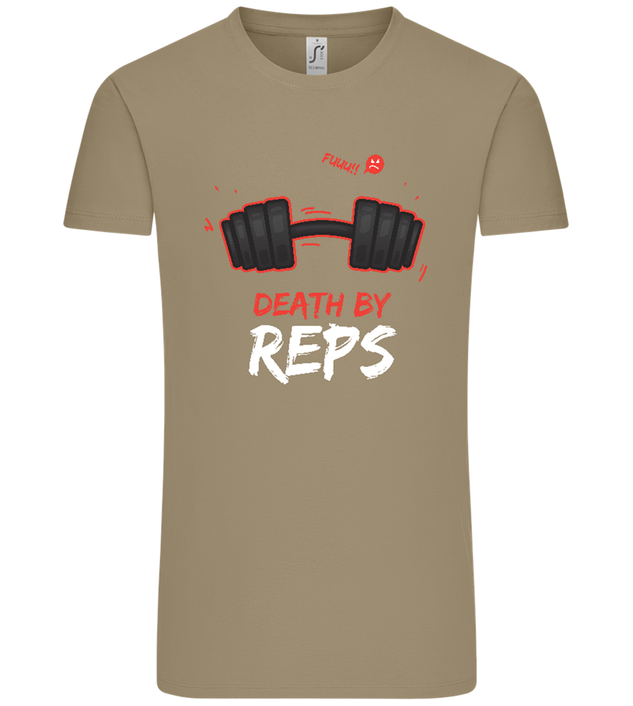 Death By Reps Barbell Design - Comfort Unisex T-Shirt_KHAKI_front