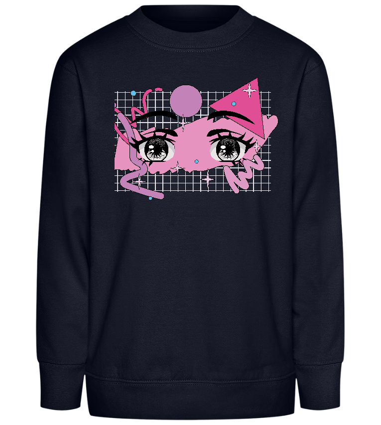 Kawaii Eyes Design - Comfort Kids Sweater_FRENCH NAVY_front