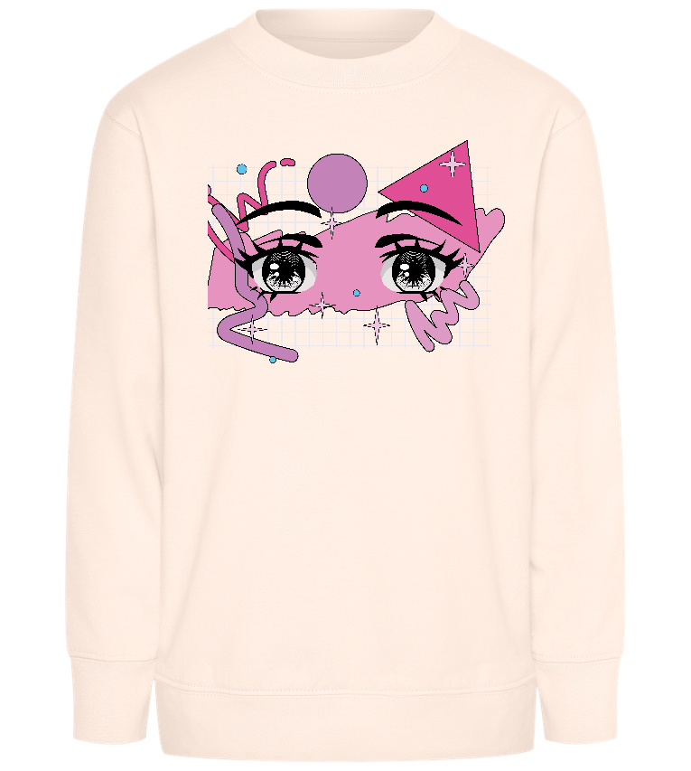 Kawaii Eyes Design - Comfort Kids Sweater_LIGHT PEACH ROSE_front