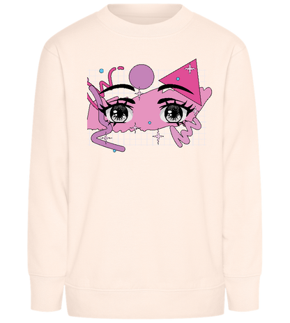 Kawaii Eyes Design - Comfort Kids Sweater_LIGHT PEACH ROSE_front