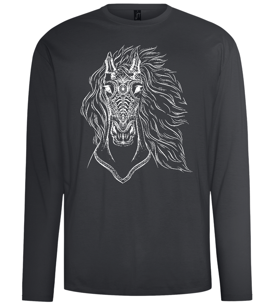 White Abstract Horsehead Design - Comfort men's long sleeve t-shirt_DARK GRAY_front