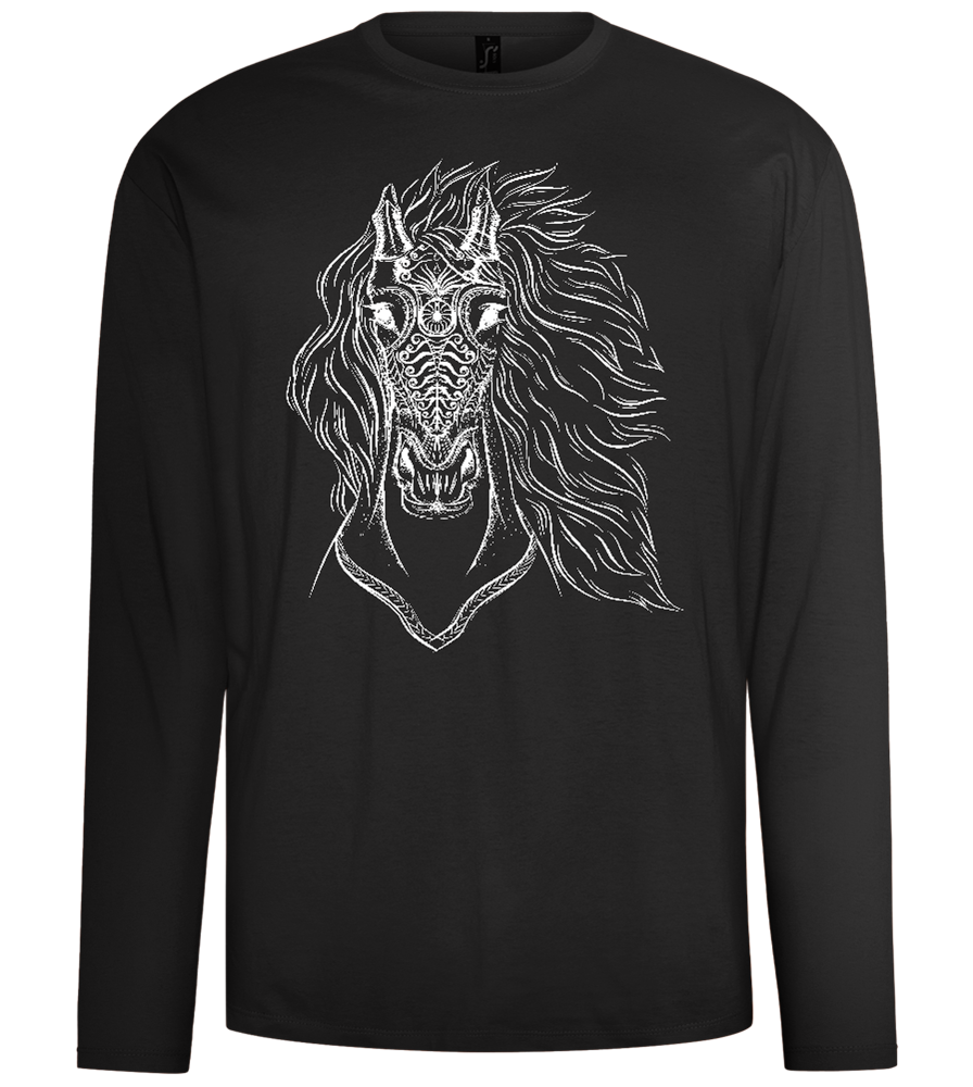 White Abstract Horsehead Design - Comfort men's long sleeve t-shirt_DEEP BLACK_front