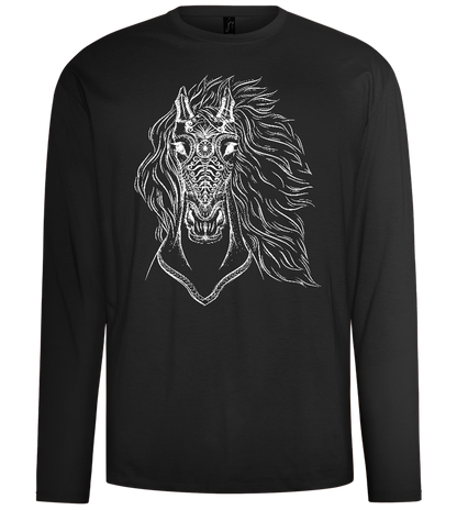 White Abstract Horsehead Design - Comfort men's long sleeve t-shirt_DEEP BLACK_front