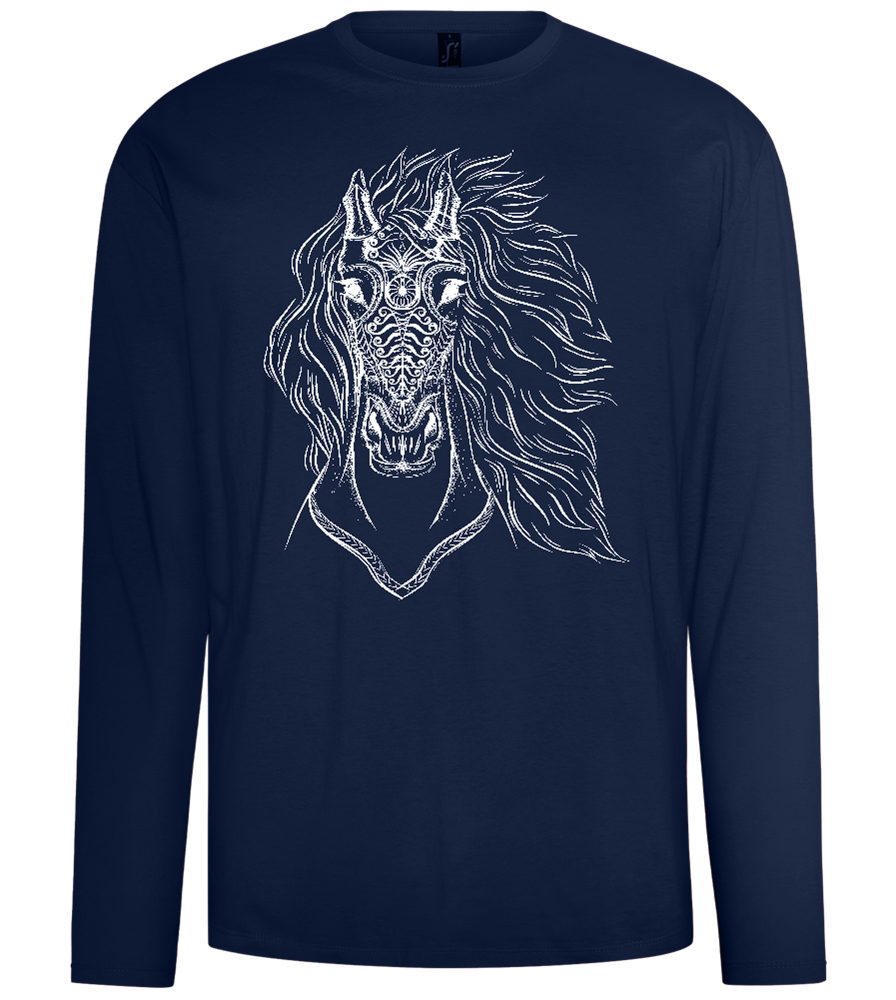 White Abstract Horsehead Design - Comfort men's long sleeve t-shirt_MARINE_front