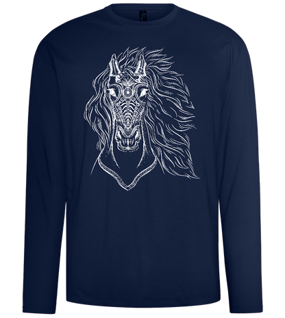 White Abstract Horsehead Design - Comfort men's long sleeve t-shirt_MARINE_front