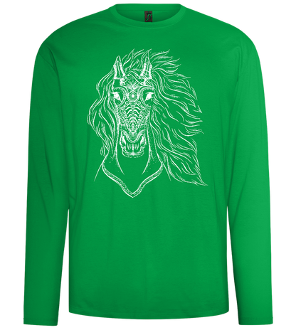 White Abstract Horsehead Design - Comfort men's long sleeve t-shirt_MEADOW GREEN_front