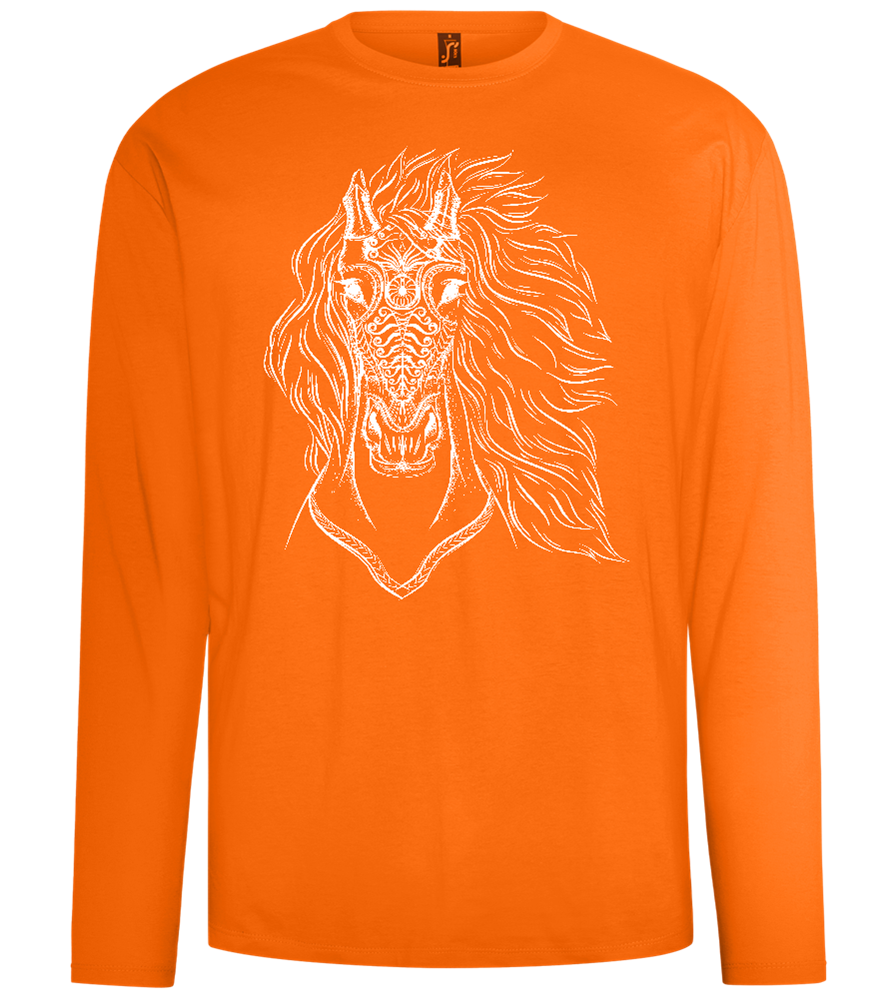 White Abstract Horsehead Design - Comfort men's long sleeve t-shirt_ORANGE_front