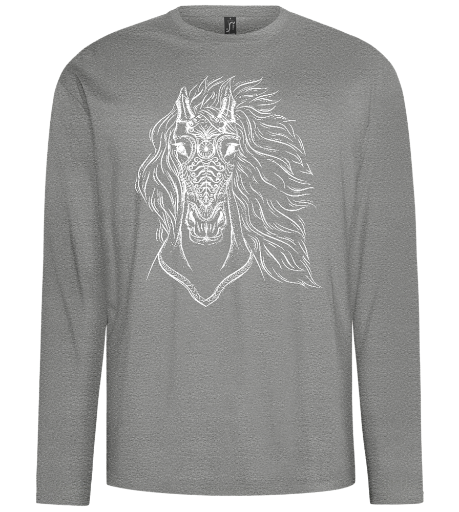 White Abstract Horsehead Design - Comfort men's long sleeve t-shirt_ORION GREY_front