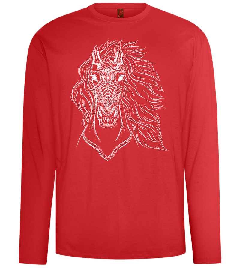 White Abstract Horsehead Design - Comfort men's long sleeve t-shirt_RED_front