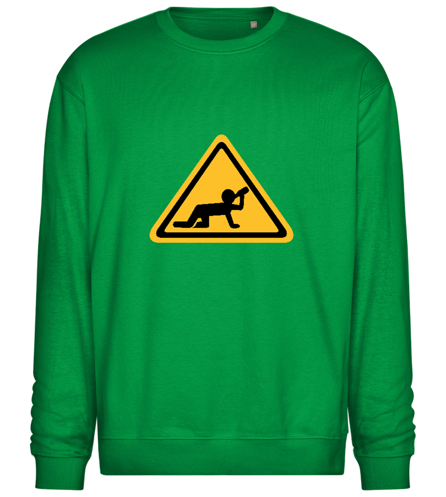 Drunk Warning Sign Design - Comfort Essential Unisex Sweater_MEADOW GREEN_front